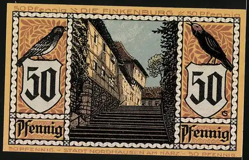 Notgeld Nordhausen a/H 1921, 25 Pfennig, Der Roland, Die Finkenburg