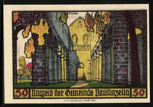 Notgeld Paulinzella 1922, 50 Pfennig, Burg mit Heiligen