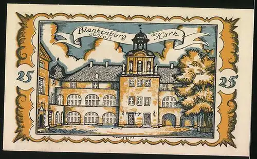 Notgeld Braunschweig 1921, 25 Pfennig, Wappen mit Pferd, Schloss Blankenburg