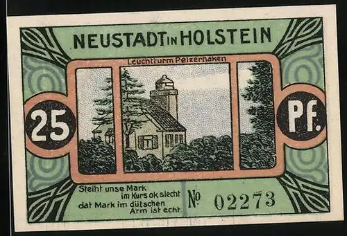 Notgeld Neustadt in Holstein 1921, 25 Pfennig, Leuchtturm Pelzerhaken