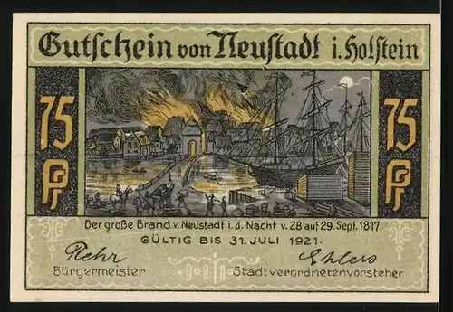 Notgeld Neustadt in Holstein 1921, 75 Pfennig, Kremper Strasse und Tor
