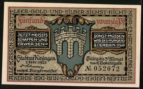 Notgeld Kitzingen 1921, 25 Pfennig, Weinbauer mit Reben