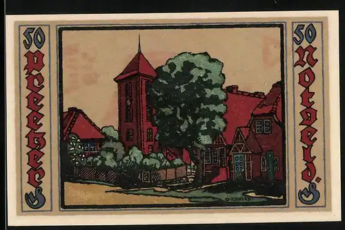 Notgeld Preetz in Holstein 1921, 50 Pfennig, Wappen und Kirche