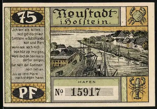 Notgeld Neustadt in Holstein 1921, 75 Pfennig, Das politische Laboratorium, Hafen