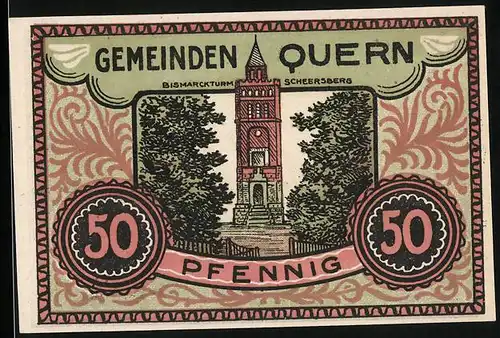 Notgeld Quern 1921, 50 Pfennig, Bismarckturm Scheersberg