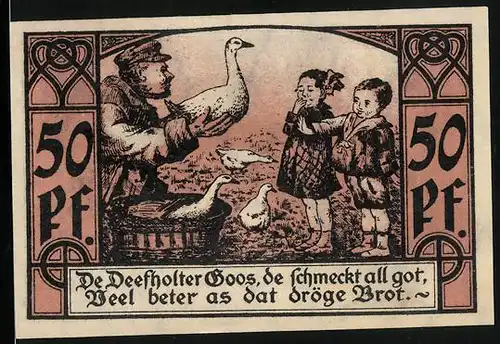 Notgeld Diepholz 1921, 50 Pfennig, Mann mit Gänsen und Kindern