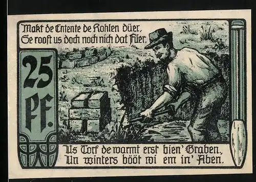 Notgeld Diepholz 1921, 25 Pfennig, Bauer beim Mähen