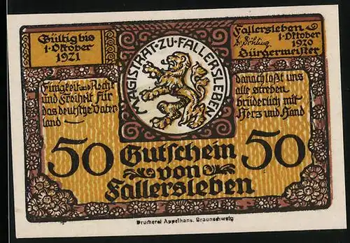 Notgeld Fallersleben 1920, 50 Pfennig, Geburtshaus des Dichters