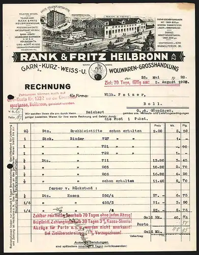 Rechnung Heilbronn a. N. 1928, Rank & Fritz, Textilwaren-Grosshandlung, Transportfahrzeuge am Werksgelände