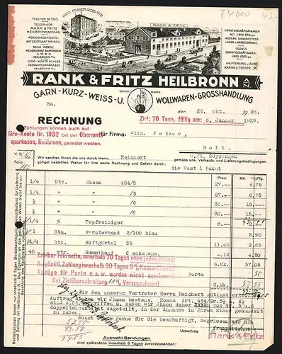 Rechnung Heilbronn a. N. 1928, Rank & Fritz, Textilwaren-Grosshandlung, Transportfahrzeuge am Fabrikgelände