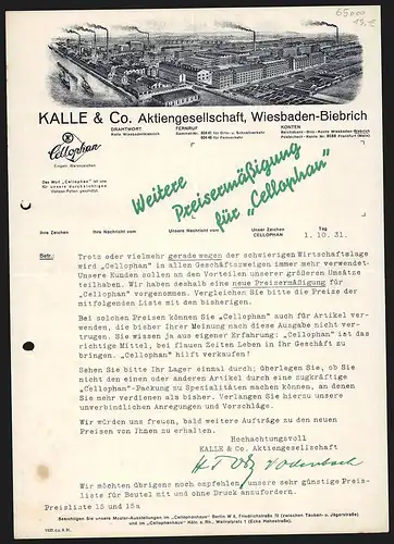 Rechnung Wiesbaden-Biebrich 1931, Firma Kalle & Co. AG, Gesamtansicht des Fabrikgeländes