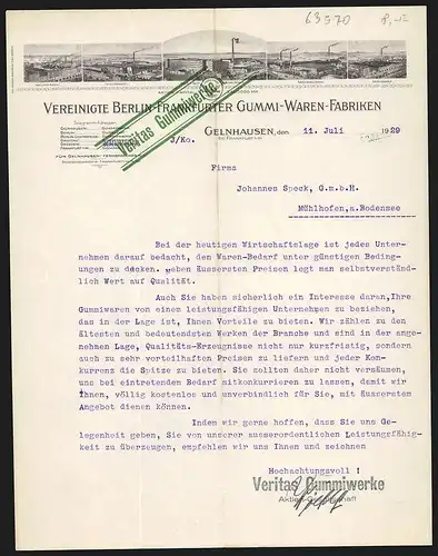 Rechnung Gelnhausen 1929, Vereinigte Berlin-Frankfurter Gummi-Waren-Fabriken, Ansichten von fünf Fabrikanlagen