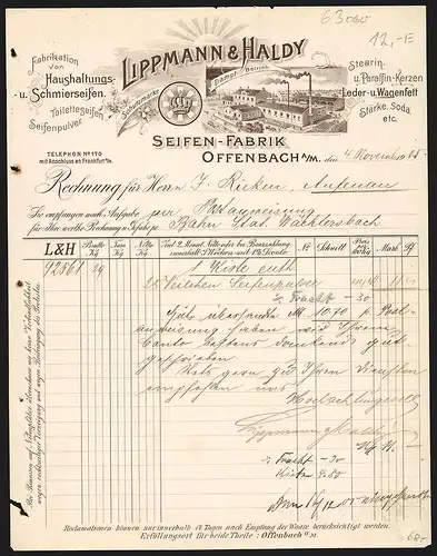 Rechnung Offenbach a. M. 1905, Lippmann & Haldy, Seifen-Fabrik, Fabrikanlage und Schutzmarke