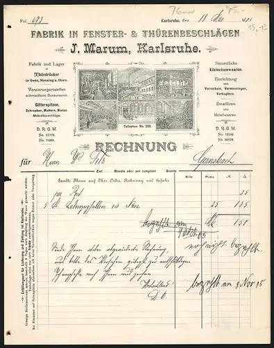 Rechnung Karlsruhe 1905, J. Marum, Fabrik in Fenster- & Thürenbeschlägen, Ansicht der Produktionsräumlichkeiten