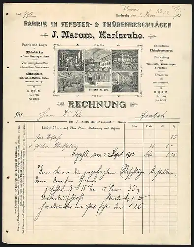 Rechnung Karlsruhe 1903, J. Marum, Fabrik in Fenster- & Thürenbeschlägen, Ansicht der Produktionsräumlichkeiten