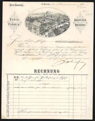 Rechnung Achern 1882, Otto Oberföll, Essig-Fabrik & Branntweinbrennerei, Das Betriebsgelände aus der Vogelschau