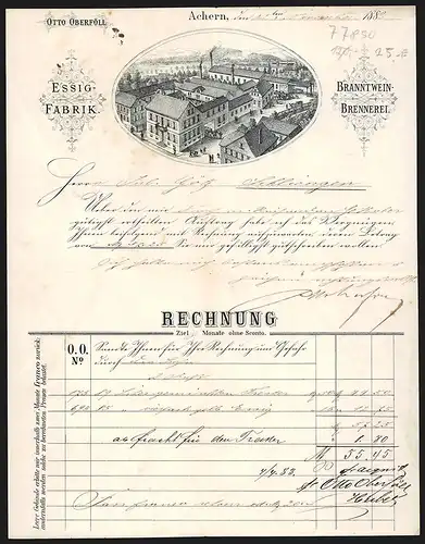 Rechnung Achern 1882, Otto Oberföll, Essig-Fabrik & Branntwein-Brennerei, Das Betriebsgelände aus der Vogelschau