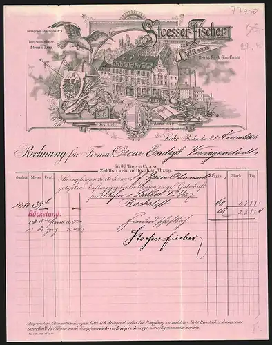 Rechnung Lahr i. Baden 1906, Firma Stoesser-Fischer, Geschäftsgebäude, Wappen, Transport /Export-Symbolik
