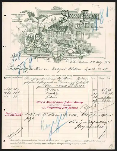 Rechnung Lahr i. Baden 1900, Firma Stoesser-Fischer, Geschäftsgebäude, Wappen, Transport /Export-Symbolik
