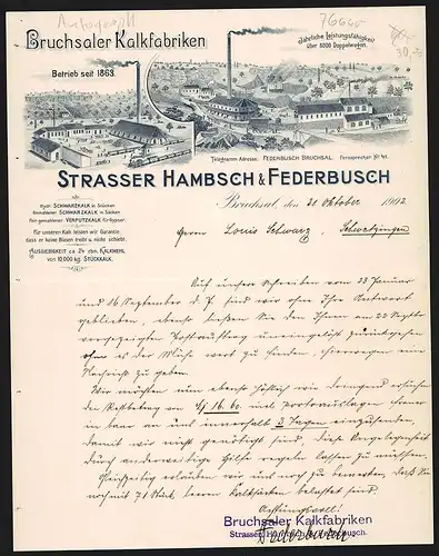 Rechnung Bruchsal 1902, Strasser, Hambsch & Federbusch, Bruchsaler Kalkfabriken, Ansicht zweier Werksgelände