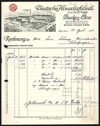 Rechnung Baden-Oos 1925, L. & L. & O. Vetter, Deutsche Hourdisfabrik, Gesamtansicht des Betriebsgeländes