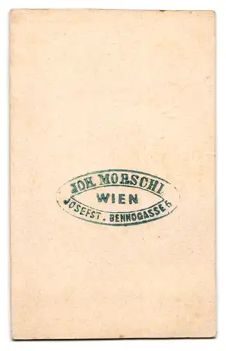Fotografie Joh. Morschl, Wien, junger Mann im Anzug mit Fliege nebst Zylinder
