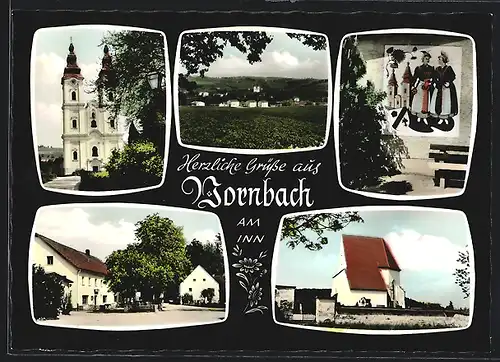AK Vornbach, Kirche, Teilansicht, Ortspartie