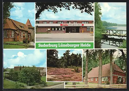 AK Suderburg, Spar-Markt, Brücke, Heidepartie, Hausansichten