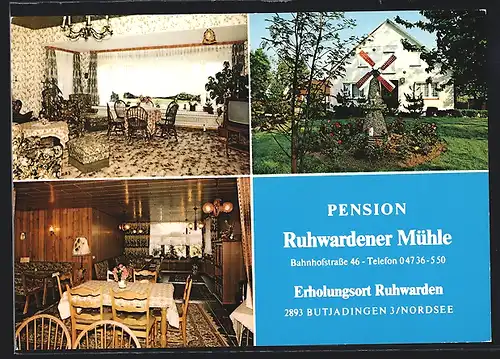 AK Butjadingen /Nordsee, Hotel-Pension Ruhwardener Mühle in der Bahnhofstrasse 46