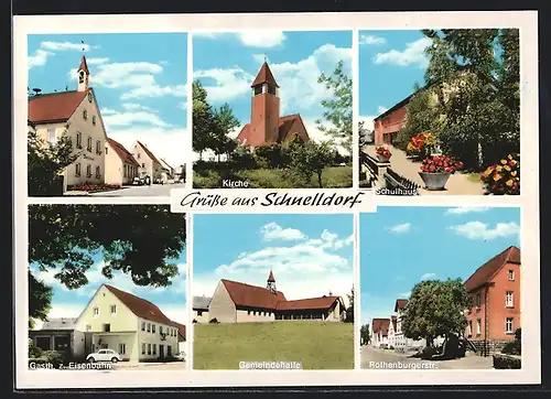 AK Schnelldorf /Ansbach, Rathaus, Gasthaus zur Eisenbahn, Rothenburgerstrasse