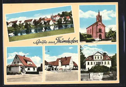 AK Thürnhofen / Feuchtwangen, Blick auf Kirche, Denkmal, versch. Ortspartien