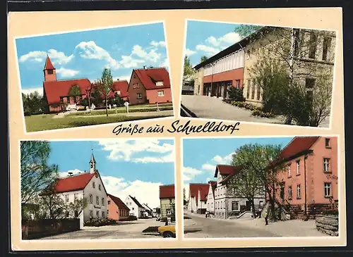 AK Schnelldorf / Mittelfranken, Ortspartie mit Kirche, Strassenpartien