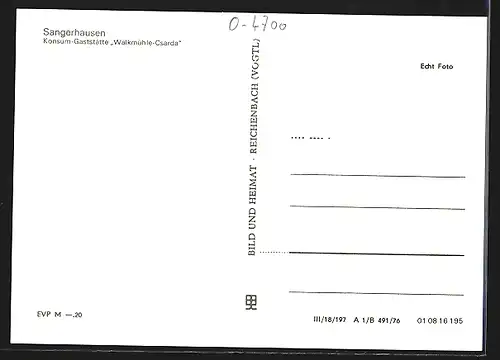 AK Sangerhausen, Konsum-Gaststätte Walkmühle-Csarda