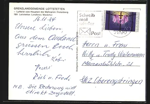 AK Lottstetten /Kr. Waldshut, Gesamtansicht mit Wohnplatz Dietenberg, Fliegeraufnahme