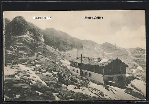 AK Simonyhütte, Berghütte am Dachstein im Schnee