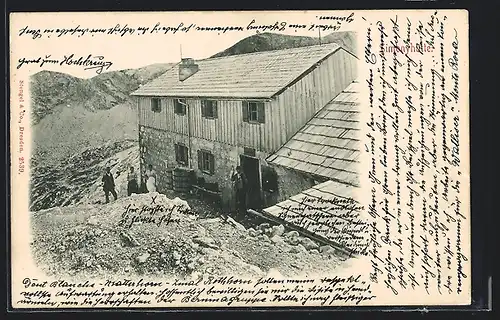 AK Simonyhütte, Teilansicht mit Bergpanorama