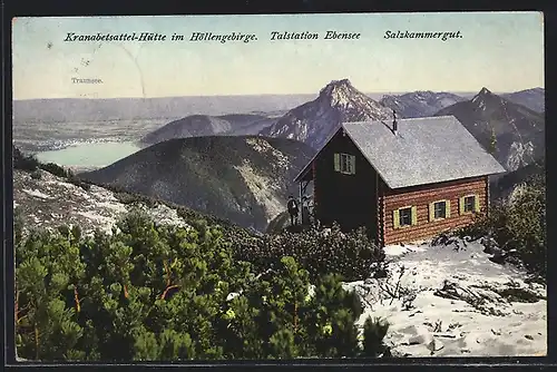 AK Kranabetsattel-Hütte, Blick auf die Hütte und auf die Talstation Ebensee