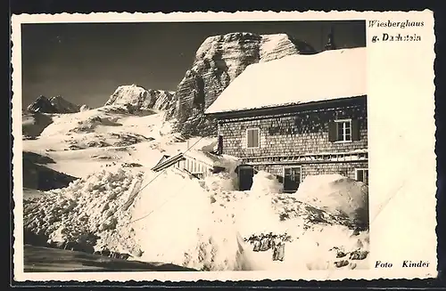 AK Wiesberghaus, Berghütte gegen Dachstein, Winter