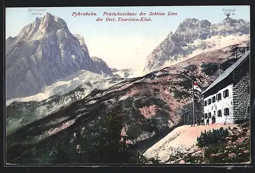 AK Prielschutzhaus der Sektion Linz, Blick zur Berghütte