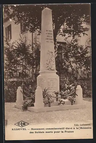 AK Badevel, Monument commémoratif élevé à la Mémoire des Soldats morts pour la France