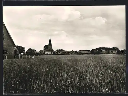 AK Schwarme, Blick über Felder zur Kirche