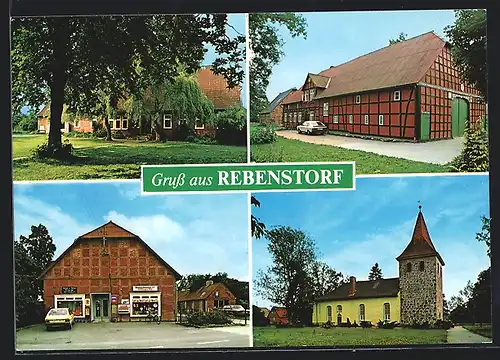 AK Rebenstorf, Gemischtwarenladen, Kirche, Bauernhof