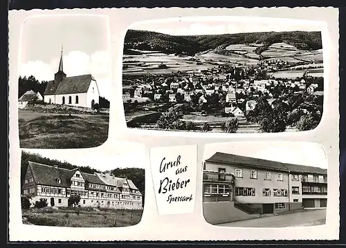 AK Bieber / Spessart, Kirche, Gebäudeansichten, Ortspanorama