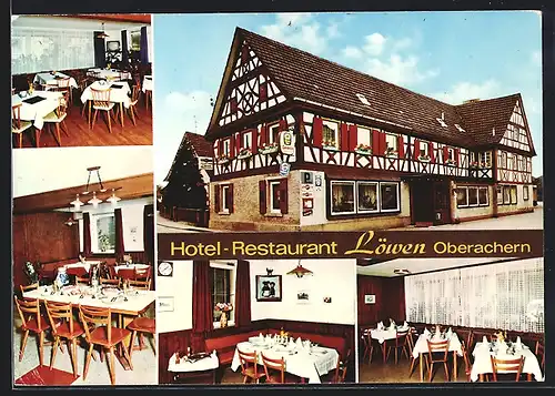 AK Oberachern, Hotel-Restaurant Löwen, Aussenansicht, in den Gasträumen