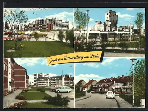 AK Baumberg am Rhein, Strassenpartie, Hochhäuser, VW-Käfer