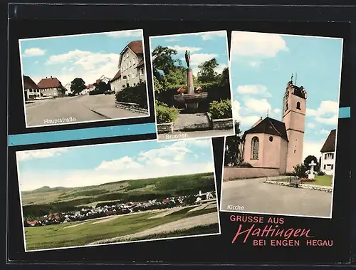 AK Hattingen / Immendingen, Totale, Kirche, Brunnen und Hauptstrasse