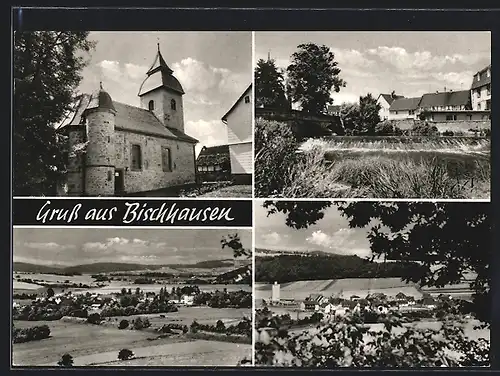 AK Bischhausen / Neuental, Kirche, Ortsansicht aus der Vogelschau