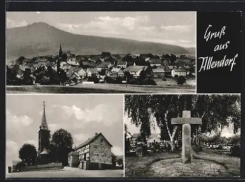 AK Allendorf / Schwalmstadt, Kirche, Kriegerdenkmal, Ortsansicht