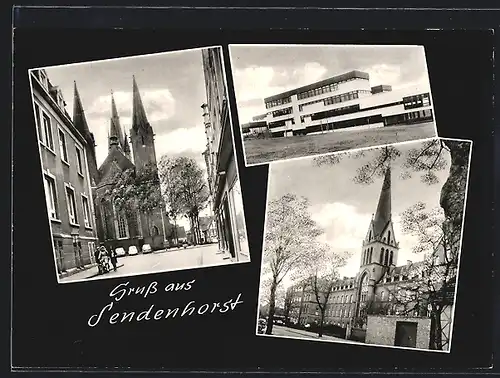 AK Sendenhorst i. Westf., Strassenpartie an der Schule, modernes Gebäude