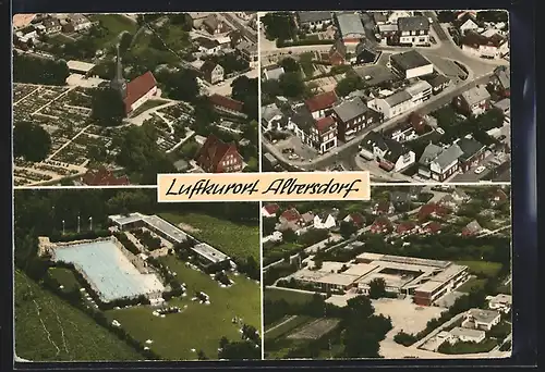 AK Albersdorf / Holst., Freibad, Kirche, Fliegeraufnahmen